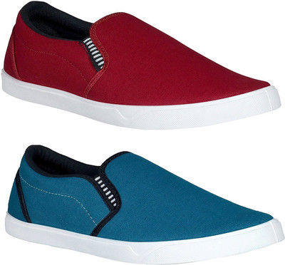 

Chevit Pack of 2 Casuasl Shoes (Loafers and Moccasins) Canvas Shoes For Men(Maroon, Blue