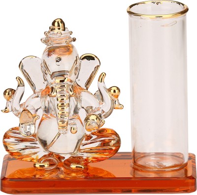 1st Time Attractive Dual Face Intellectual Ganesha With Pen Stand Gift-able Table Top Showpiece, Suitable For Car Dashboard,Orange -S036 Decorative Showpiece  -  8 cm(Glass, Red, Gold, White)