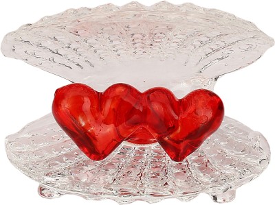 1st Time Attractive Couple Red Heart In Caring Sea Shell Gift-able Table Top, Suitable For Car Dashboard,Orange -SD45 Decorative Showpiece  -  3.6 cm(Glass, Red, White)