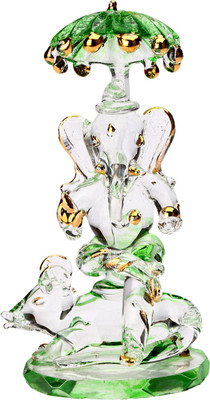 AFAST Afast Crystal Holy Ganesha With Mushak & Kshatra Decorative Showpiece  -  14 cm(Glass, Green)