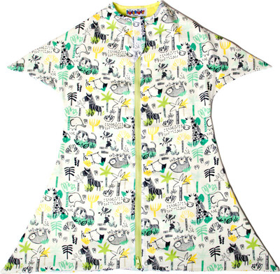 

TuddyBuddy SwaddleSleepPack: Swaddle cum Sleeping Bag for 0-6 months babies. Therapy for 'Moro' or Startle Reflex. Cute Jungle Print, 100% Cotton - Muslin Texture Sleeping Bag(White