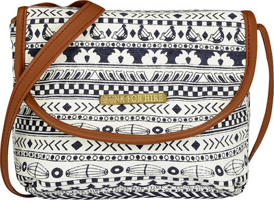 

FUNK FOR HIRE Women Casual White Canvas, Leatherette Sling Bag
