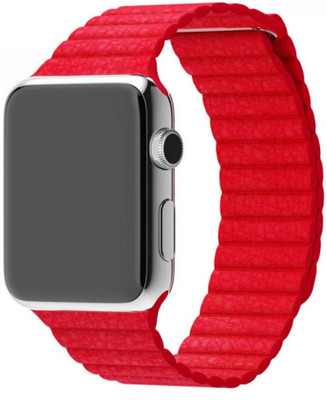 

Midkart ple iwatch 42 mm Red Leather Loop Magnetic Adjustable Belt Series 1,2,3 Smart Watch Strap(Red)