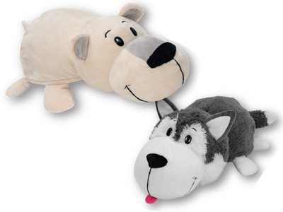 

Skylofts 16" Plush 2-in-1 Pillow -Husky Dog Transforming To Cold Polar Bear (the Stuffed Toy that Flips for you) - 40 cm(Multicolor)