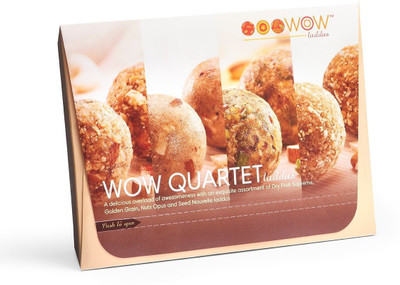 

Wowladdus Quartet Laddus - 440 grams - 12 pieces - Indian Dessert Sweet Mithai(440 g, Box)