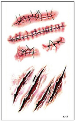 DALUCI Temporary Halloween Zombie Scars Tattoos With Fake Scab Bloody Makeup Halloween Decoration Wound Scary Blood Injury Sticker(Scars Tattoos With Fake Scab Bloody Makeup Halloween)