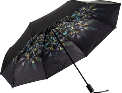 

HOSHI THREE FOLD MANUAL OPEN UV COATED FRESH GREEN LEAVES UMBRELLA Umbrella(Black)