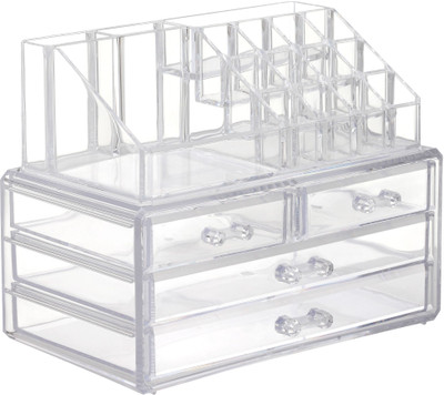

Royalkart Acrylic 4 Drawer Jewellery & Cosmetic Storage Display Boxes Double Layer Beauty Vanity Jewellery Clear Acrylic Stand and organizer Makeup Jewellery organizer All In One Place Storage Vanity Box(white, transparent)