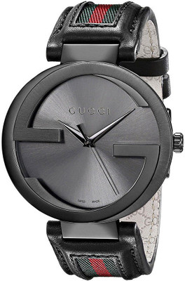 

gucci YA133206 Interlocking G Black Dial Black Leather Strap Watch - For Men