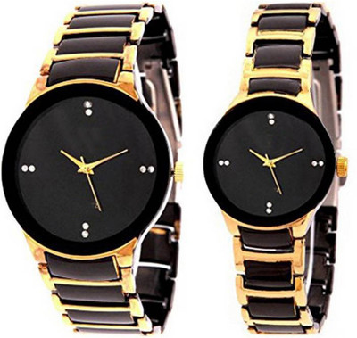 

iconfashion LC-68 BLACK AND Gold Watch Couple Pair Combo Watch - For Men & Women