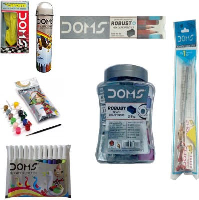 

DOMS ROBUST HB DARK PENCILS+DOMS ROBUST PENCIL SHARPENERS IN JAR+12 ERASABLE PLASTIC CRAYONS+TEMPERA COLOUR (12 SHADES)+12 SKETCH PEN+COLLECTABLE CAR ERASER+PENCIL KIT