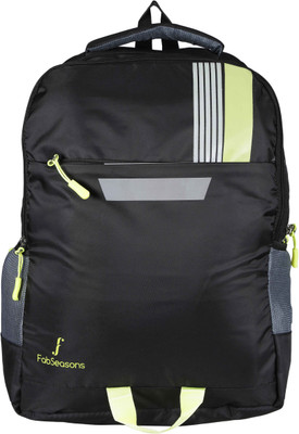 

FabSeasons High Density Polyester Printed Black Backpack Bag with reflector patch for Multipurpose use Like School, College Office, Travel etc with Raincover and Laptop holder 26 L Laptop Backpack(Black)