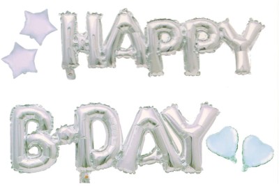 AMFIN Printed (10 inch) Happy Birthday Foil Balloons/Happy B-Day Balloons for Birthday Decoration/Birthday Party Supplies Combo Balloon(Silver, Pack of 6)