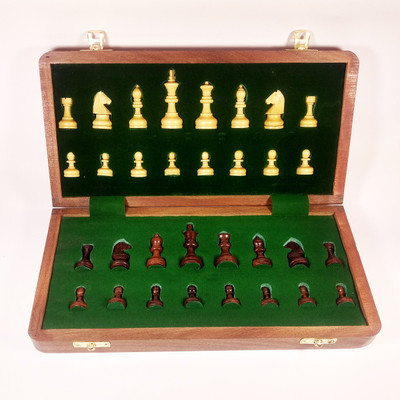 

theperfectbazaar.com Wooden Folding 14"x14" Chess Board Game with crafted Pieces Board Game