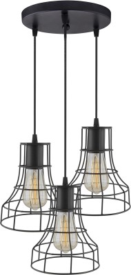 Homesake 3-ights Round Cluster Chandelier Metal Shade Hanging Pendant Light with Braided Cord, Industrial Retro Modern Light Pendants Ceiling Lamp(Black)