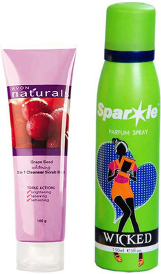 

Avon Anew Grape Seed Whitening 3 in 1 Cleanser Mask Scrub (100 g) With one sparkle perfume spray 150 ml(Set of 2)
