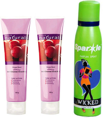 

Avon Anew two Grape Seed Whitening 3 in 1 Cleanser Mask Scrub (100 g) With one sparkle perfume spray 150 ml(Set of 3)