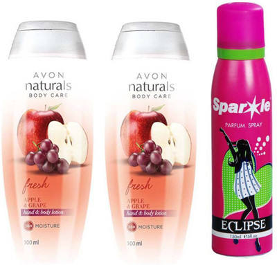 

Avon Anew two Naturals Apple & Grape hand & Body lotion (100 ml) With one sparkle perfume spray 150 ml(Set of 3)