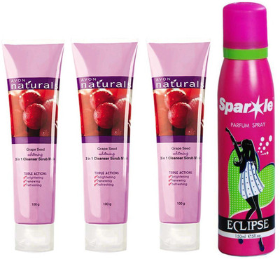 

Avon Anew three Grape Seed Whitening 3 in 1 Cleanser Mask Scrub (100 g) With one sparkle perfume spray 150 ml(Set of 4)