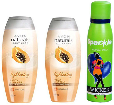 

Avon Anew two Naturals Papaya & Soy Milk Hand & Body Lotion (100 ml) With one sparkle perfume spray 150 ml(Set of 3)