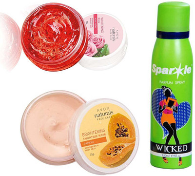 

Avon Anew Natural Face care Whitening Mask -Rose Petal (75 g) & one papaya whitening smoothies face mask (75 g) With one sparkle perfume spray 150 ml(Set of 3)