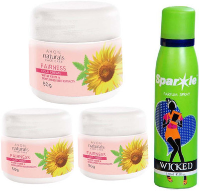

Avon Anew three NATURALS COLD CREAM WHITENING (50 g) With one sparkle perfume spray 150 ml(Set of 4)