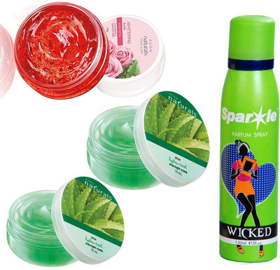 

Avon Anew two Naturals Hydration Mask Aloe Vera (75 g) & one Natural Face care Whitening Mask -Rose Petal (75 g) With one sparkle perfume spray 150 ml(Set of 4)