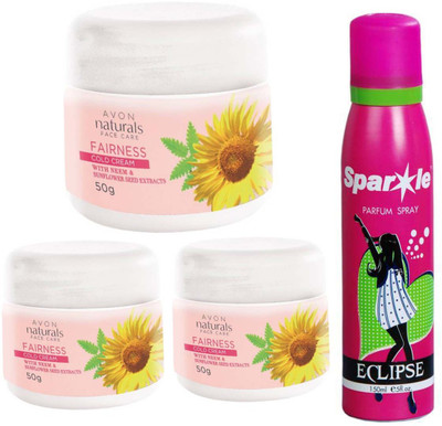

Avon Anew three NATURALS COLD CREAM WHITENING (50 g) With one sparkle perfume spray 150 ml(Set of 4)