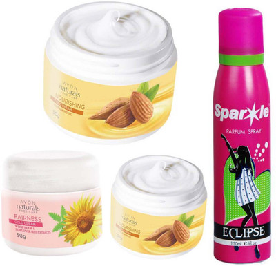 

Avon Anew two NATURALS COLD CREAM NURISHING (50 g) & one NATURALS COLD CREAM WHITENING (50 g) With one sparkle perfume spray 150 ml(Set of 4)