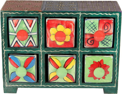 

Indikala 6 Compartments Wooden and Ceramic Wooden and Ceramic Drawer(Multicolor)