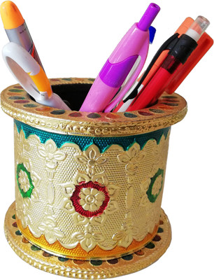 

SARANGWARE 1 Compartments Wooden Rajwadi Wooden Meenakari Oxidised Pen Stand For Your Office(Gold)