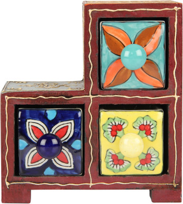 

Indikala 3 Compartments Wooden and Ceramic Drawer(Multicolor)