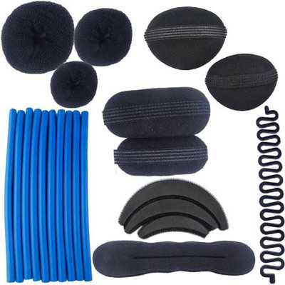 

Confidence Instant Hair Styling Combo Set Of 3 Donut+ Hair Base+ Clip Base+ Hair Puff + Banana Donut+ Braids Tools+ Hair Rollers Soft Hair Curling Rods Hair Accessory Set(Black, Blue)