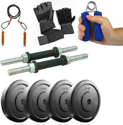 

BAANI INTERNATIONAL Gym Fitness 1kg 4 PVC Plates+2 Dumbell Rods+Hand Grip+Gym Gloves+(free Skipping Rope) Gym & Fitness Kit Home Gym Combo(0 - 20 kg)