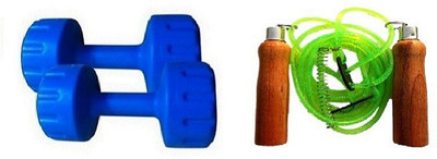 

PEANA BLUE COLOR 1KG VINYL PLASTIC DUMBELL AND GREEN COLOR WOODEN HANDLE SKIPPING ROPE Gym & Fitness Kit
