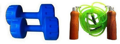 

Venom BLUE COLOR 5KG VINYL PLASTIC DUMBELL AND GREEN COLOR WOODEN HANDLE SKIPPING ROPE Gym & Fitness Kit