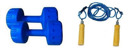 

PEANA BLUE COLOR 4KG VINYL PLASTIC DUMBELL AND BLUE COLOR WOODEN HANDLE SKIPPING ROPE Gym & Fitness Kit