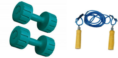 

PEANA GREEN COLOR 5KG VINYL PLASTIC DUMBELL AND BLUE COLOR WOODEN HANDLE SKIPPING ROPE Gym & Fitness Kit