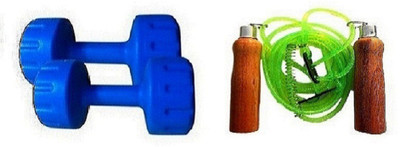 

HEALTH FIT INDIA BLUE COLOR 2KG VINYL PLASTIC DUMBELL AND GREEN COLOR WOODEN HANDLE SKIPPING ROPE Gym & Fitness Kit