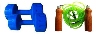 

PEANA BLUE COLOR 3KG VINYL PLASTIC DUMBELL AND GREEN COLOR WOODEN HANDLE SKIPPING ROPE Gym & Fitness Kit