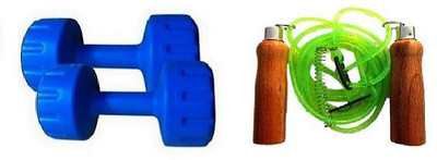

PEANA BLUE COLORVINYL PLASTIC DUMBELL AND GREEN COLOR WOODEN HANDLE SKIPPING ROPE Gym & Fitness Kit