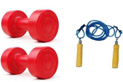 

PEANA RED COLOR 5KG VINYL PLASTIC DUMBELL AND BLUE COLOR WOODEN HANDLE SKIPPING ROPE Gym & Fitness Kit