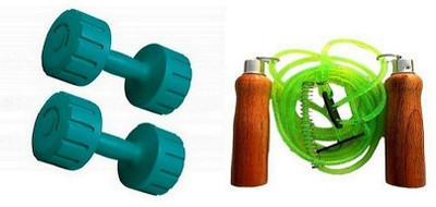 

PEANA GREEN COLOR 3KG VINYL PLASTIC DUMBELL AND GREEN COLOR WOODEN HANDLE SKIPPING ROPE Gym & Fitness Kit