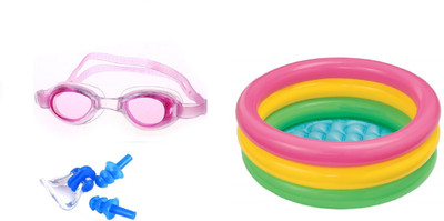 

Venom PINK COLOR GOGGLES, EAR & NOSE PLUG, 3 FEET MULTICOLOR TUB Swimming Kit