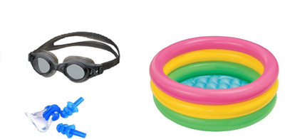 

FACTO POWER BLACK COLOR GOGGLES, EAR & NOSE PLUG, 2 FEET MULTICOLOR TUB Swimming Kit