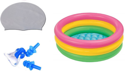 

FACTO POWER SILVER COLOR SWIMMING CAP WITH EAR & NOSE PLUG, 3 FEET MULTICOLOR TUB Swimming Kit