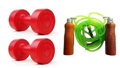 

Venom RED COLOR 5KG VINYL PLASTIC DUMBELL AND GREEN COLOR WOODEN HANDLE SKIPPING ROPE Gym & Fitness Kit