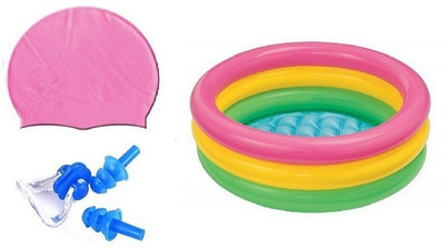 

YUKI PINK COLOR SWIMMING CAP WITH EAR & NOSE PLUG, 2 FEET MULTICOLOR TUB Swimming Kit