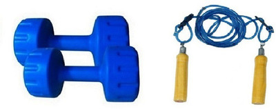 

FACTO POWER BLUE COLOR 4KG VINYL PLASTIC DUMBELL AND BLUE COLOR WOODEN HANDLE SKIPPING ROPE Gym & Fitness Kit