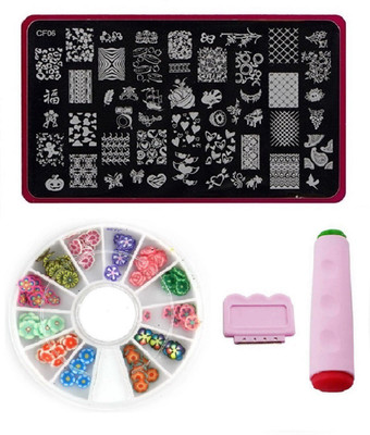 

Royalkart Nail Art Stamping Kit Jumbo Image Plate With Double-Sided Stamper, Scrapper & 3D Nail Art Wheel(CF06)(multi color)